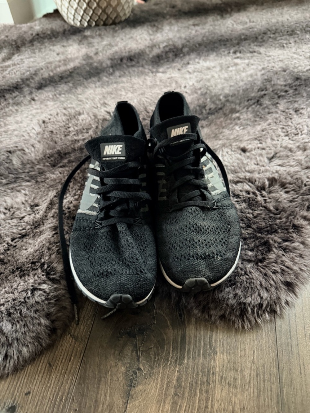 Nike Women’s Black Road Racing Knit Athletic Sneakers with White Accents